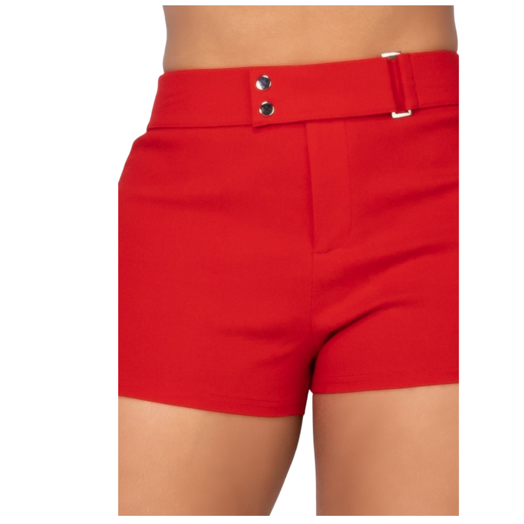 Short Rojo de Cintura Alta con Detalle Metálico