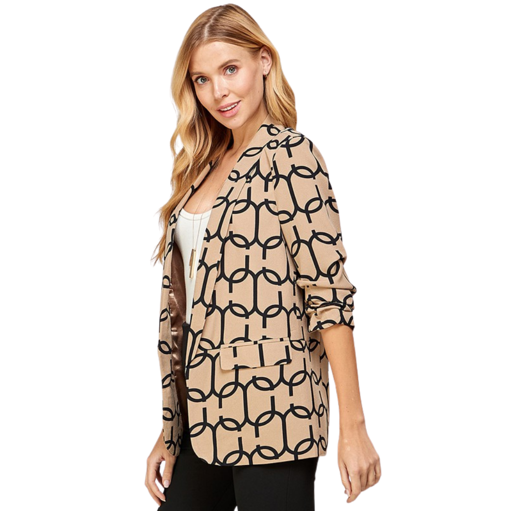 Blazer Beige con Estampado Geométrico