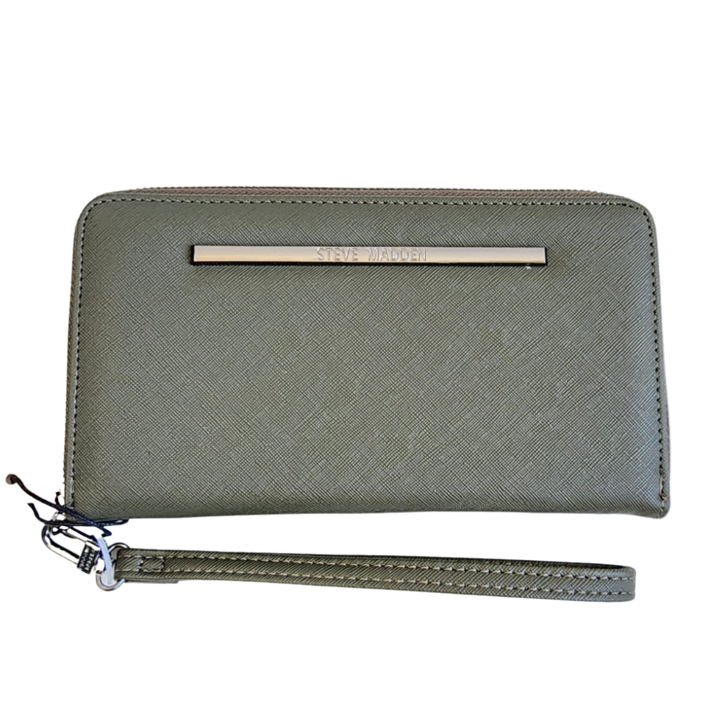 Cartera Steve Madden original color verde oliva con cierre y correa
