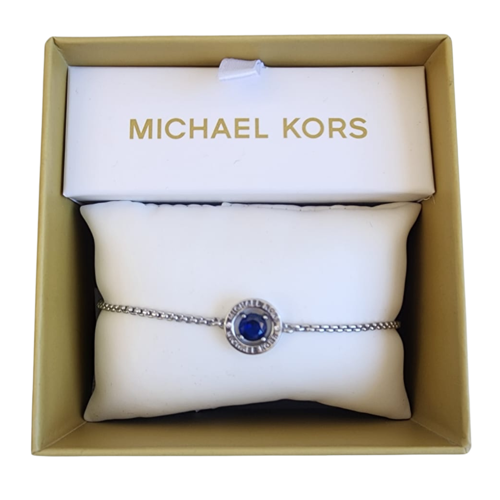 Pulsera Michael Kors plateada con piedra azul estilo elegante
