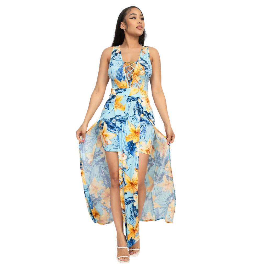 Vestido Tropical Asimétrico con falda Interno