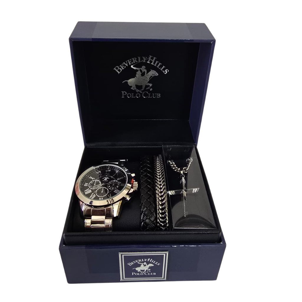 Set Beverly Hills Polo Club para Hombre con Reloj, Pulseras y Collar