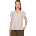 Blusa Beige Básica Suelta Manga Corta Cuello V
