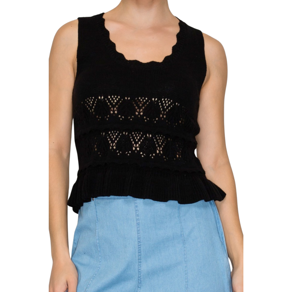 Blusa Tejida Negra con Detalle Calado