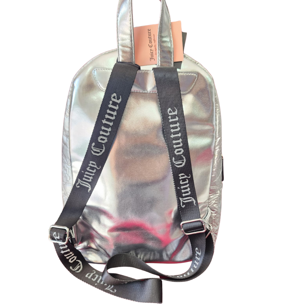 Mochila Juicy Couture original plateada con monedero colgante