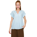 Blusa Azul Claro Básica Ligera Manga Corta Corte Fluido