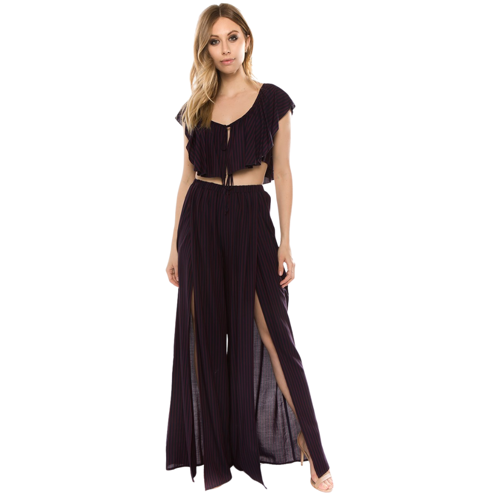 Conjunto Crop Top con Volantes y Pantalón Palazzo a Rayas