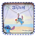 Collar Disney Stitch Original Con Dije Plateado Fine Silver Plated En Caja Metálica