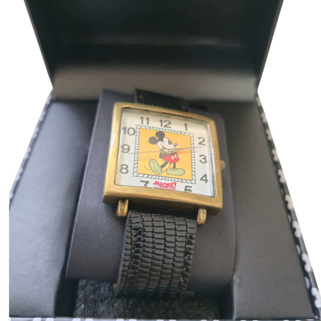 Reloj Disney Mickey Mouse Vintage Rectangular con Correa Negra Original