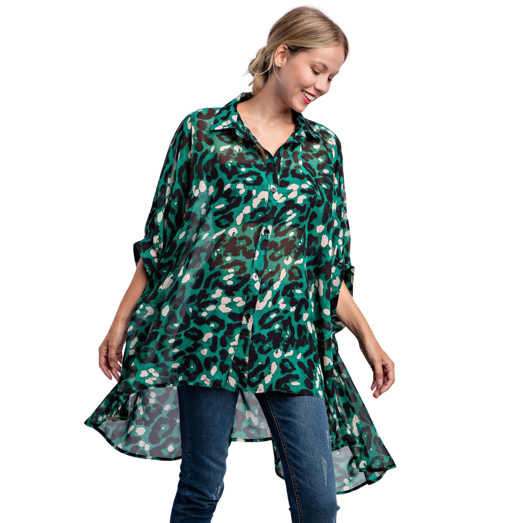 Maxi blusa animal print en verde