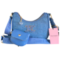 Bolsa Juicy Couture azul con monograma.