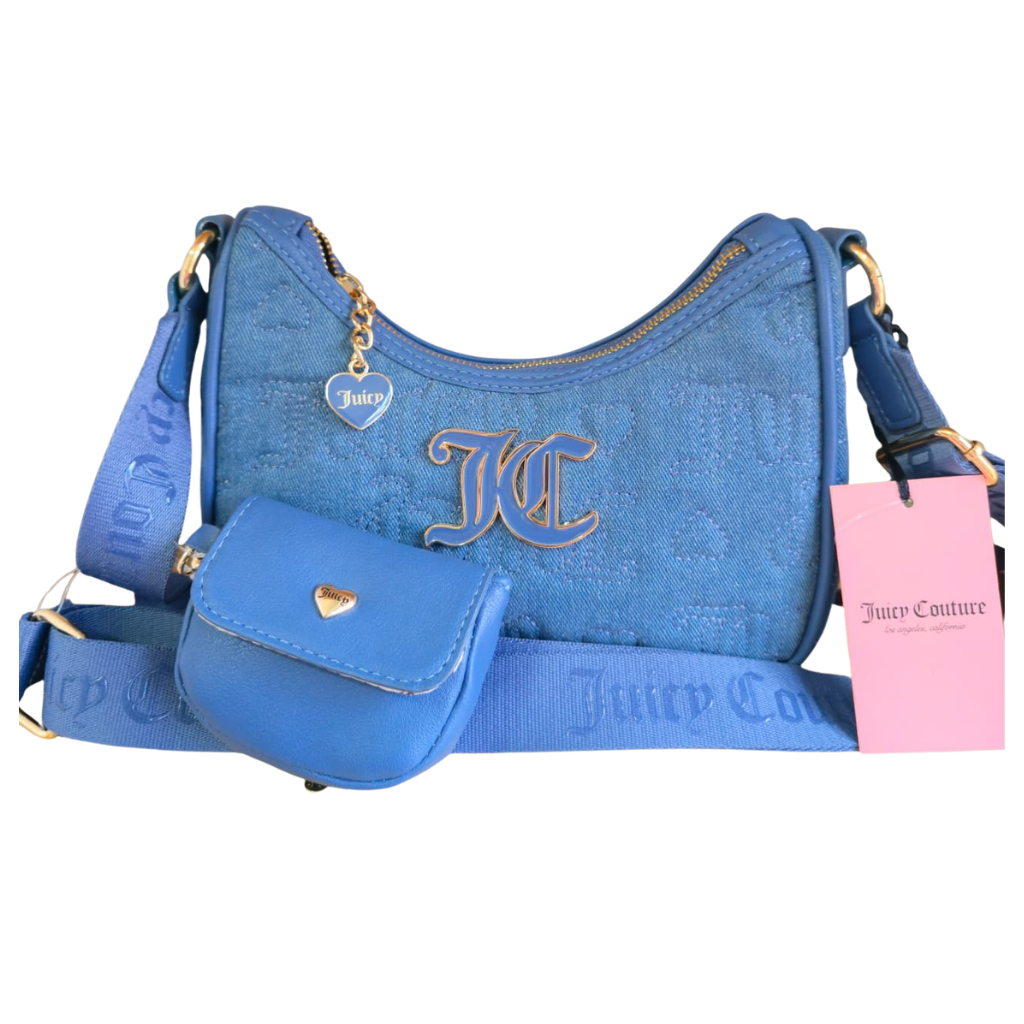 Bolsa Juicy Couture azul con monograma.