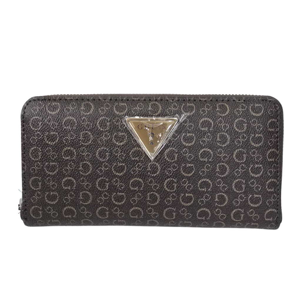 Cartera Guess Café Monograma Zip Around con Logo Triangular