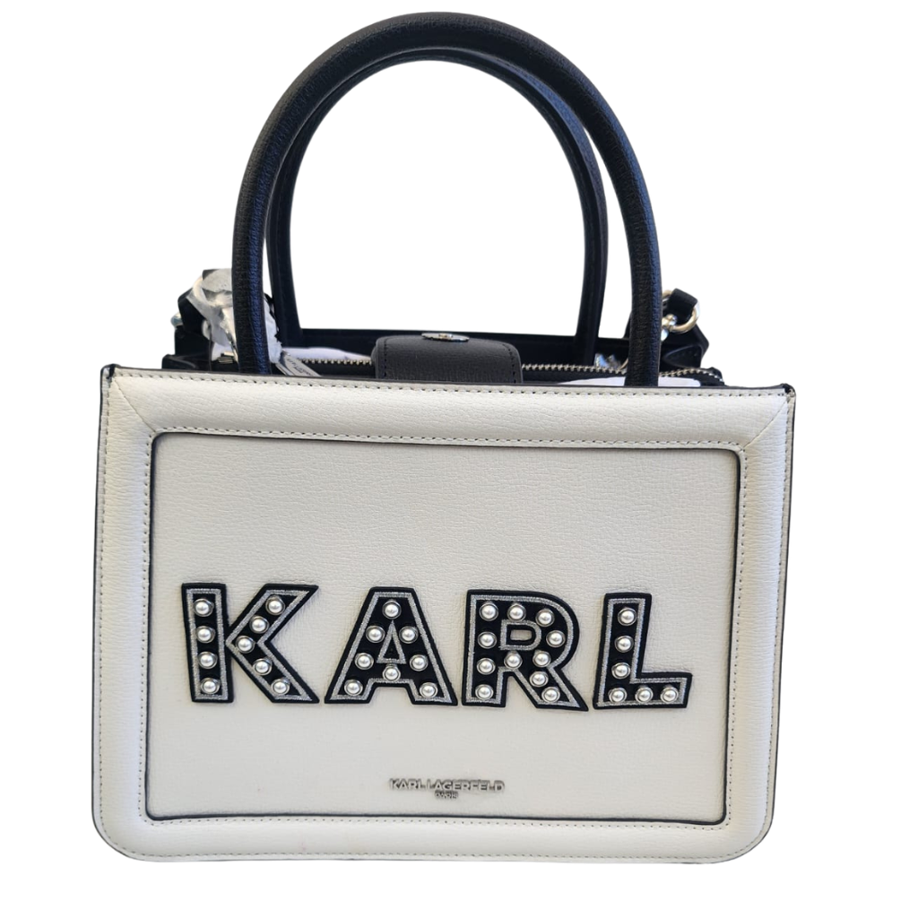 Bolsa Karl Lagerfeld blanca con logo KARL y correa ajustable