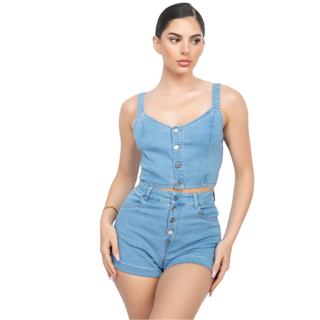 Set de mezclilla: top crop + short