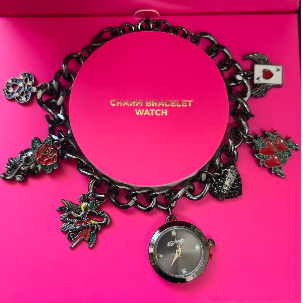 Reloj Pulsera Ed Hardy Charm Bracelet Negro con Dijes y Cristales Original