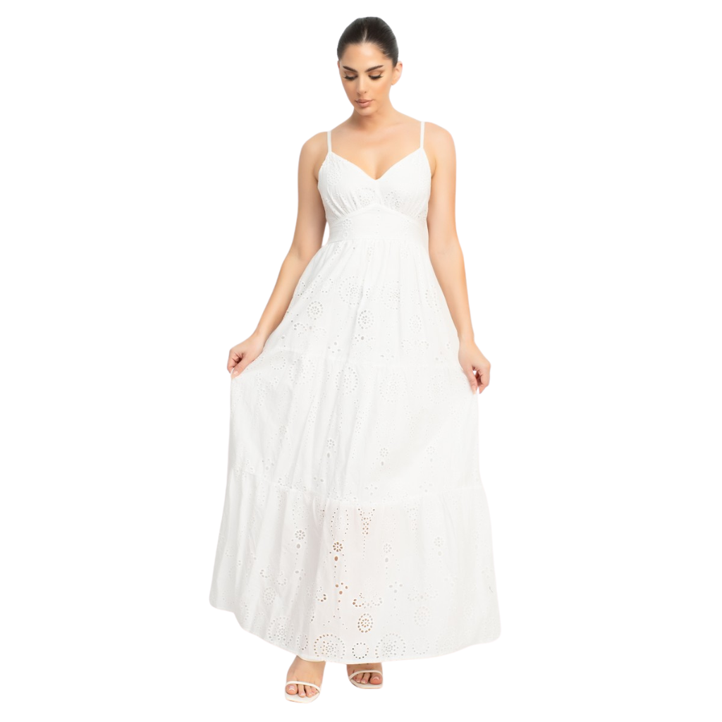 Vestido Largo Blanco Bordado con Espalda Descubierta