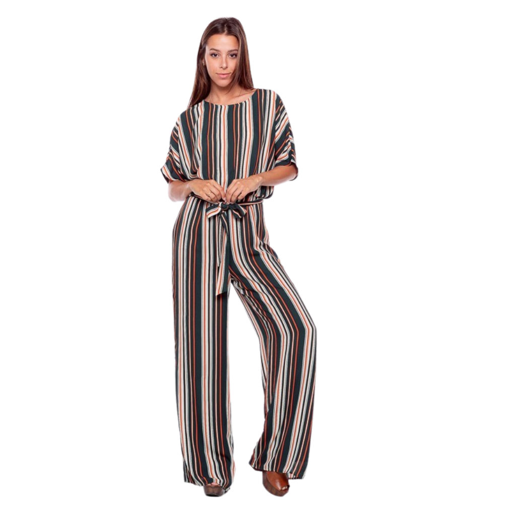 Jumpsuit a Rayas con Cinturón