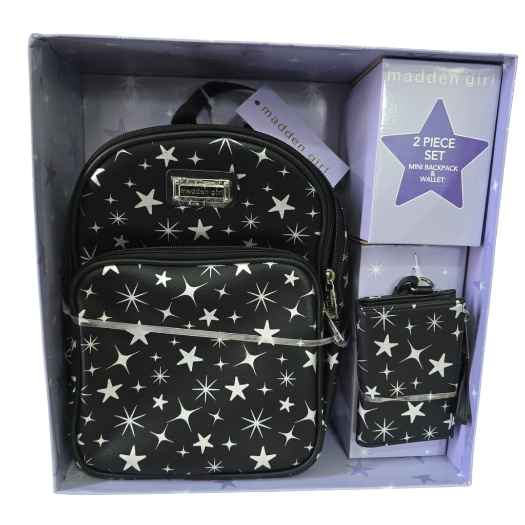 Set Madden Girl Mochila Mini y Cartera Negra con Estrellas – 2 Piezas