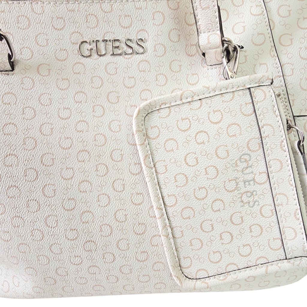 Bolsa Tote Guess Blanca con Monograma y Monedero