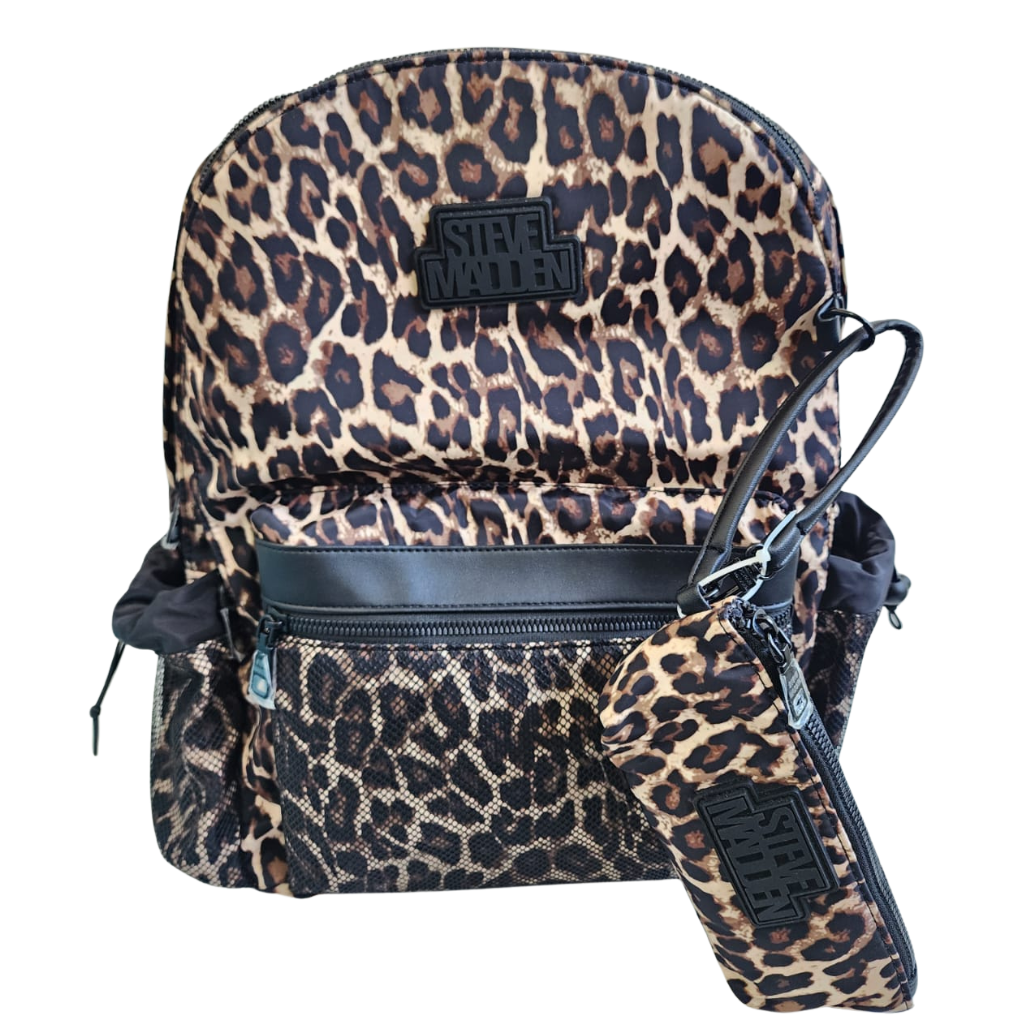 Mochila Steve Madden original animal print con estuche