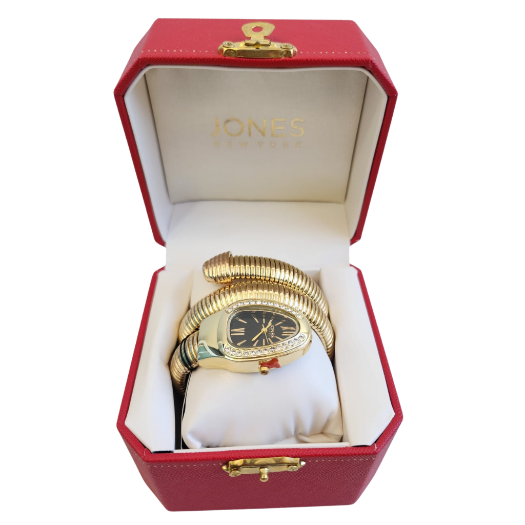 Reloj Jones New York dorado con pulsera tipo brazalete y cristales