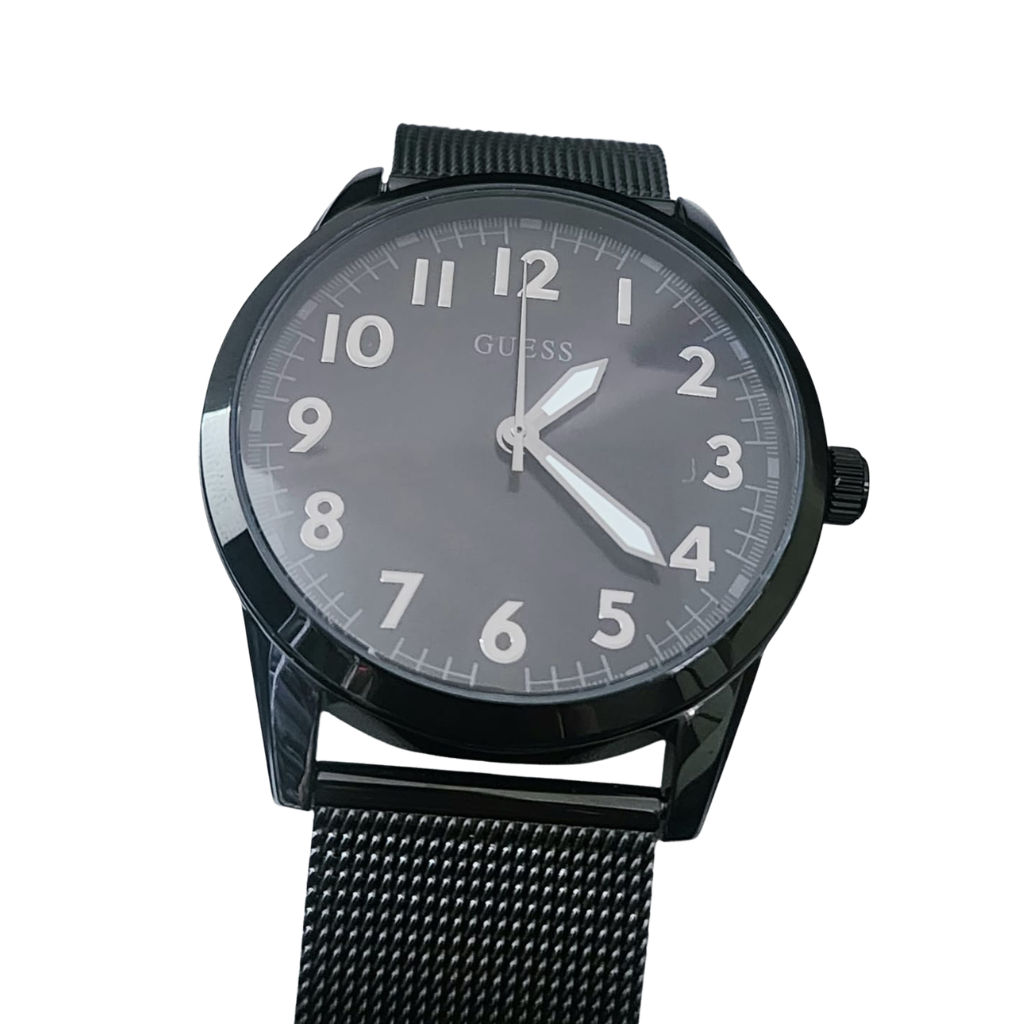 Reloj Guess Hombre Negro con Correa Mesh Diseño Minimalista Elegante