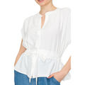 Blusa Blanca Ligera con Ajuste en Cintura Manga Corta Elegante