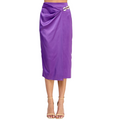 Falda midi morada satinada con drapeado
