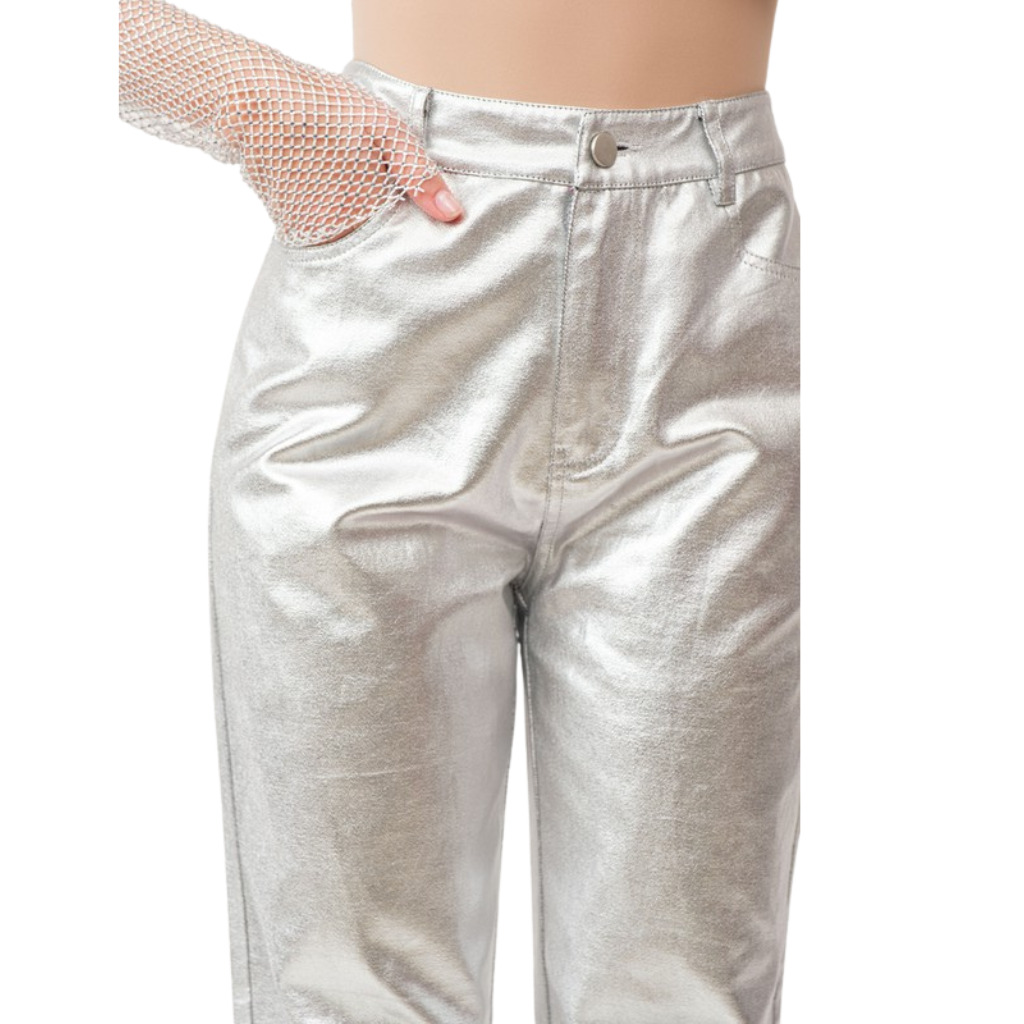 Pantalón metálico plateado recto