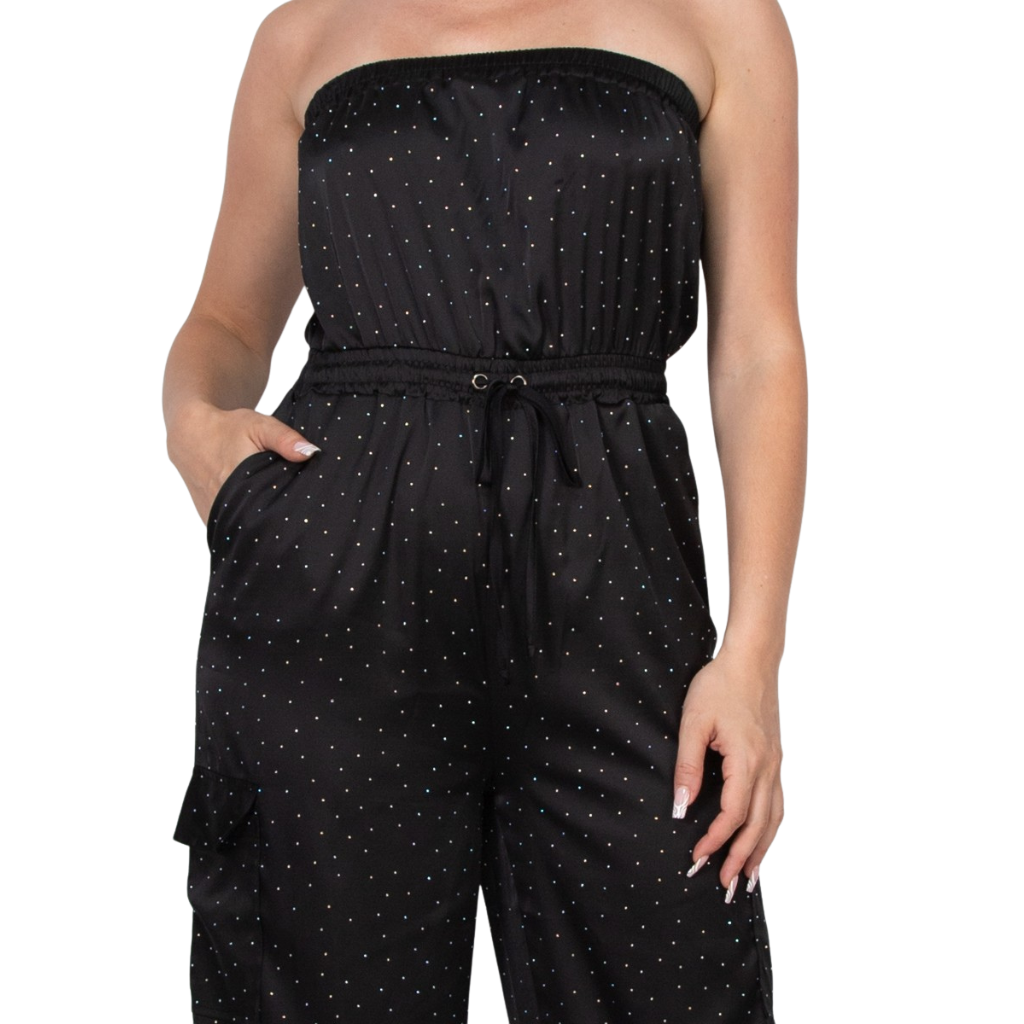 Jumpsuit Strapless Negro con Brillos