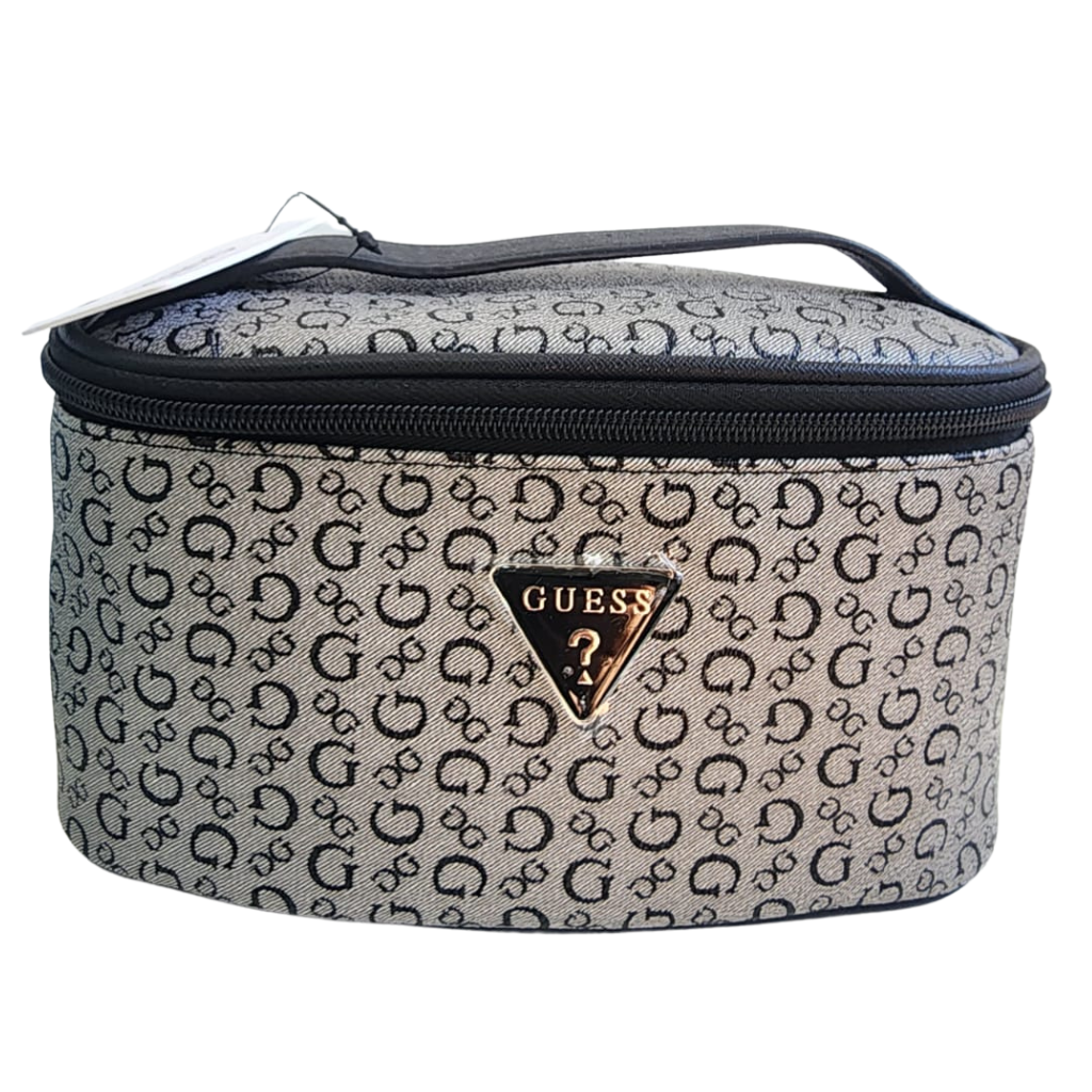 Cosmetiquera Guess monograma gris con cierre superior