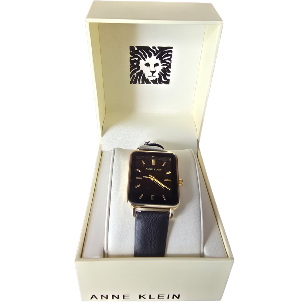 Reloj Anne Klein Negro con Caja Dorada y Correa Negra