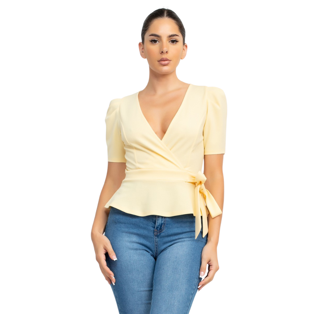 Blusa Amarilla Cruzada con Lazo en Cintura