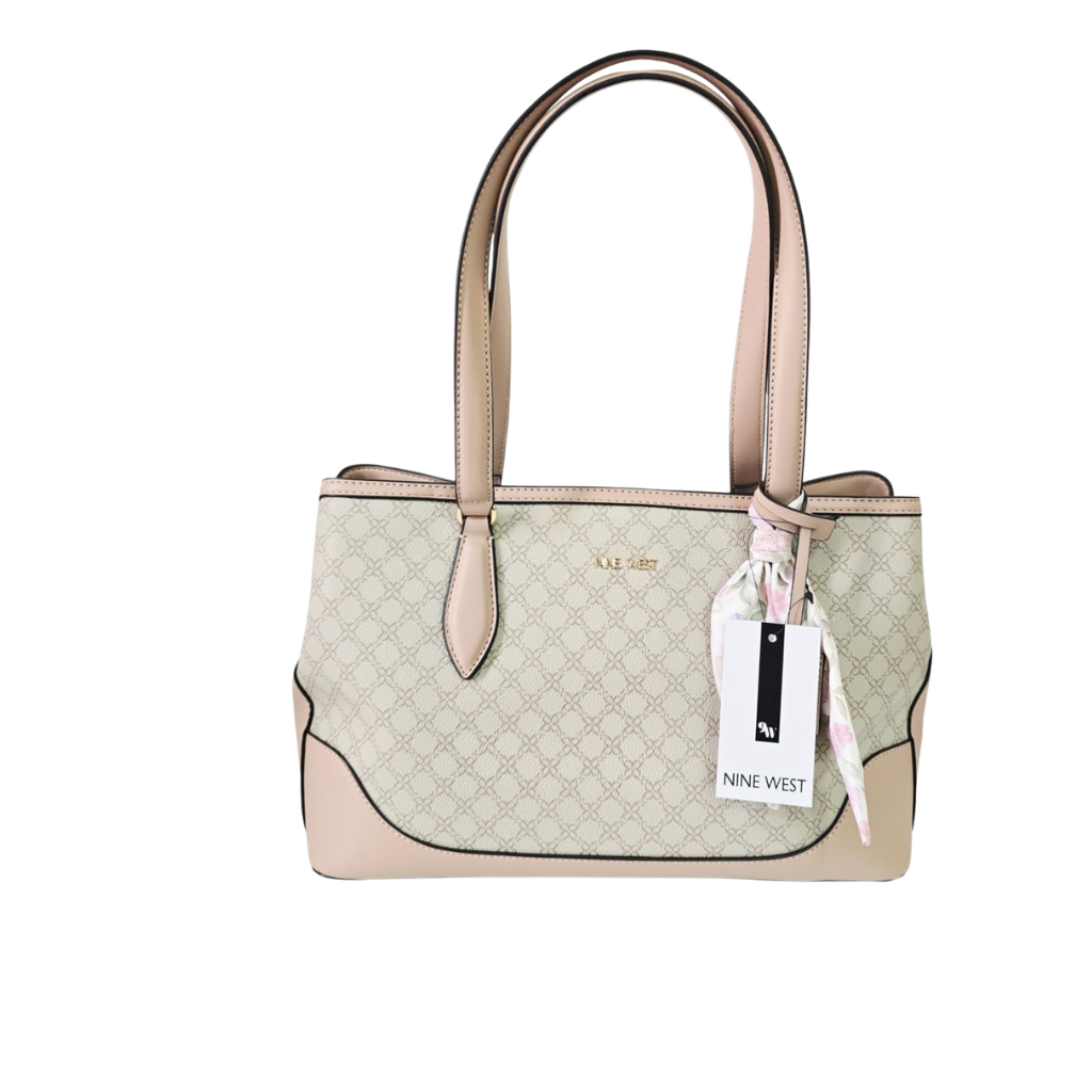 Bolsa Nine West Tote Beige con Detalles Rosa y Monograma