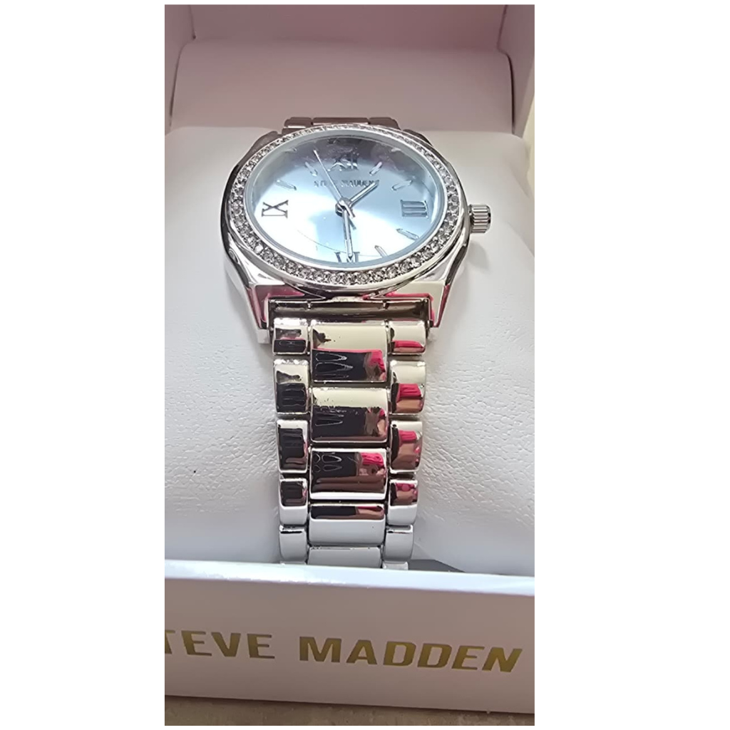 Reloj Steve Madden Original para Mujer Plateado con Carátula Azul y Cristales