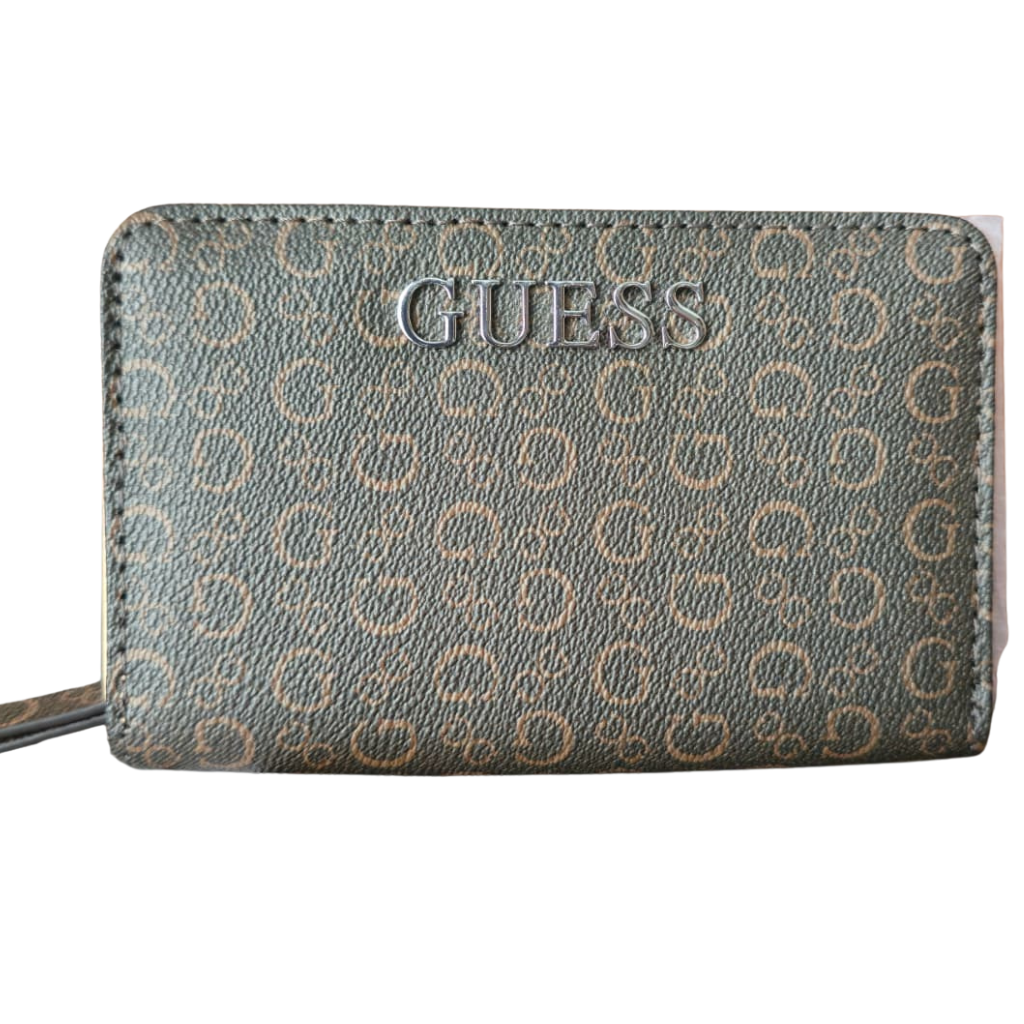 Cartera Guess Café Monograma con Cierre y Muñequera