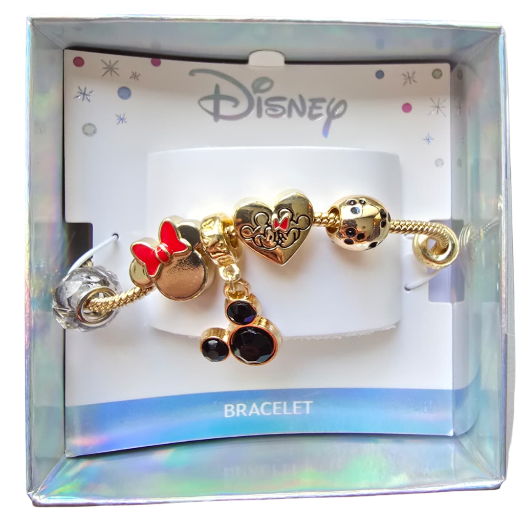Pulsera Disney Original Minnie Mouse Dorada con Charms y Cristales en Caja de Regalo