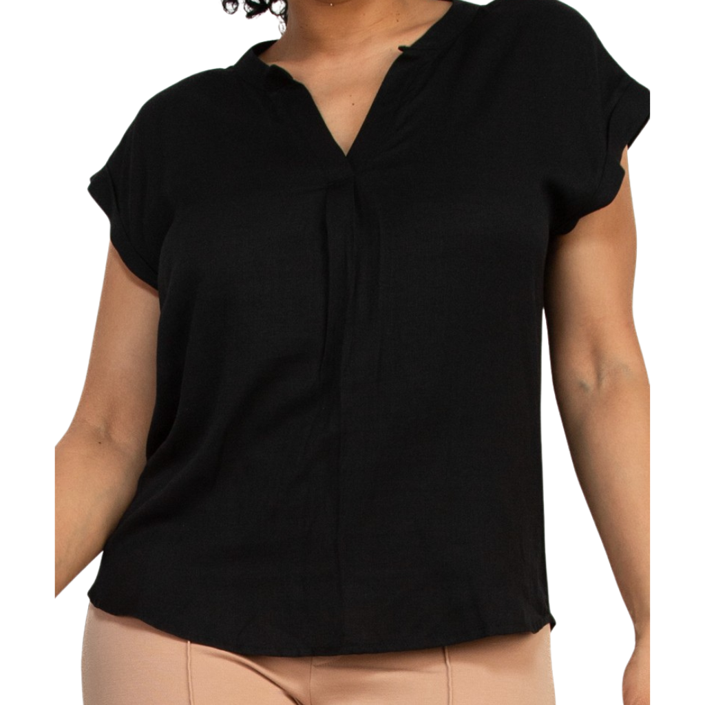 Blusa Negra Básica Elegante Manga Corta Corte Fluido