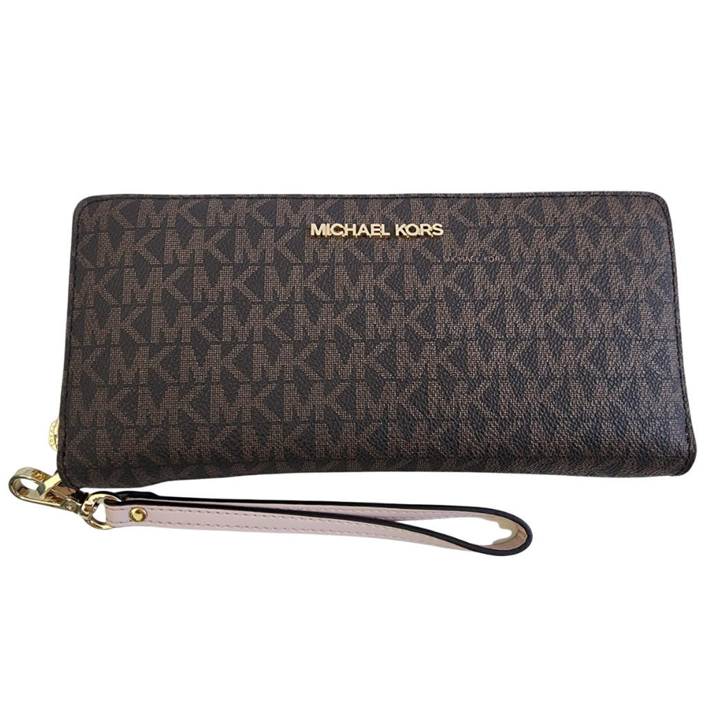 Cartera Michael Kors Jet Set Travel Logo Brown con Wristlet Desmontable