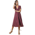Vestido Midi Vino con Botones y Rayas Verticales