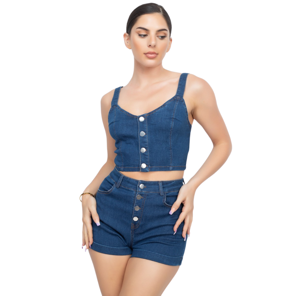 Set de mezclilla: top crop + short