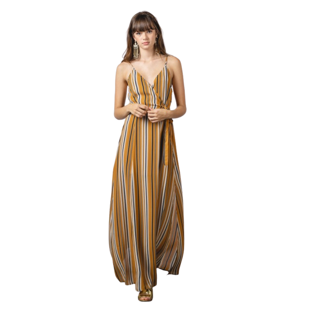 Vestido Largo Rayas Mostaza con Tirantes