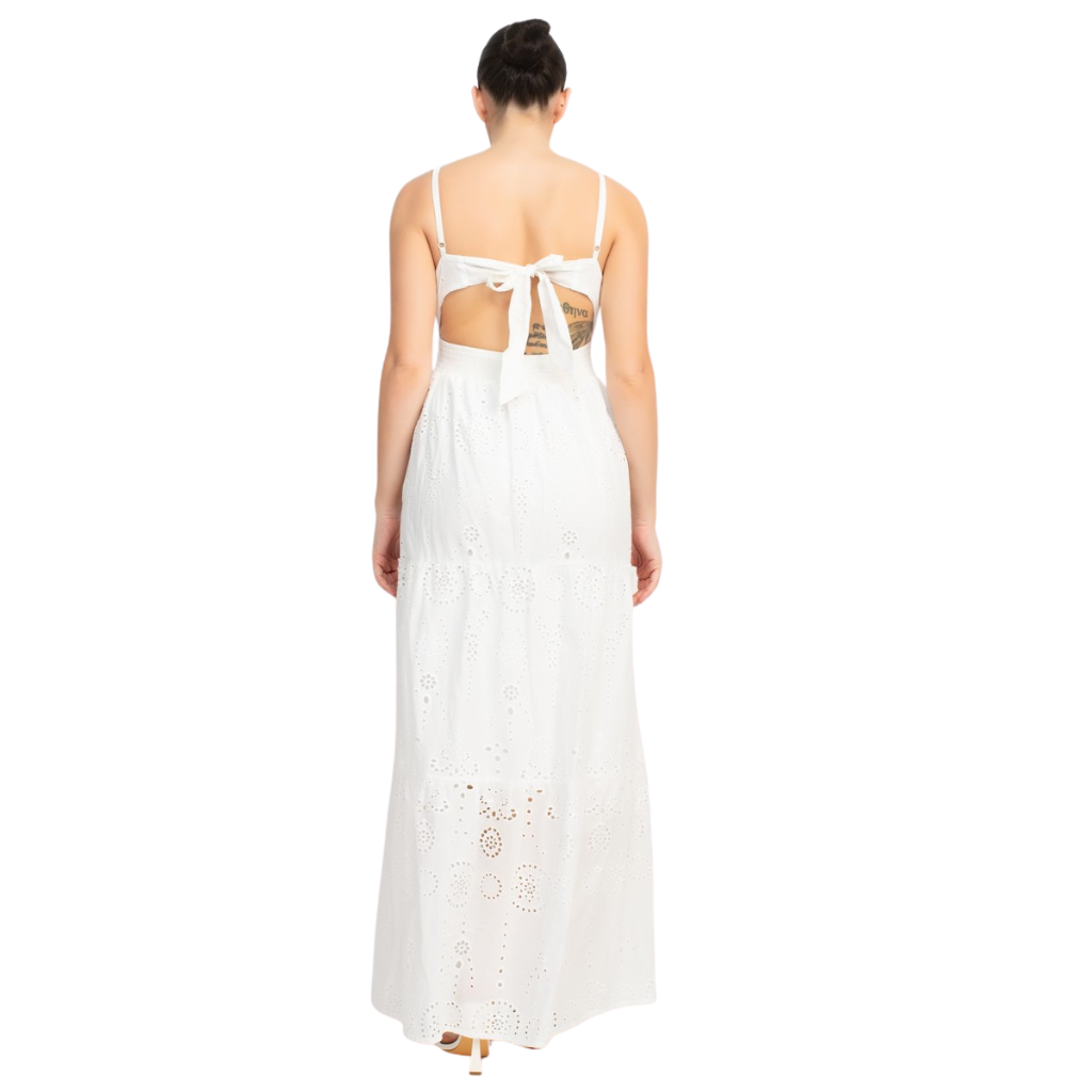 Vestido Largo Blanco Bordado con Espalda Descubierta