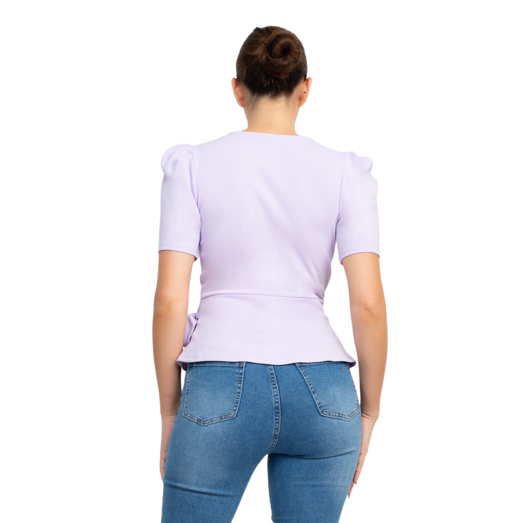 Blusa Lila Cruzada con Manga Abullonada