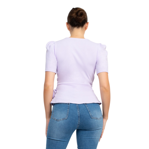 Blusa Lila Cruzada con Manga Abullonada