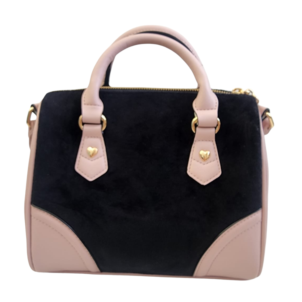 Bolsa Juicy Couture Velvet Satchel Negro y Rosa con Correa Ajustable
