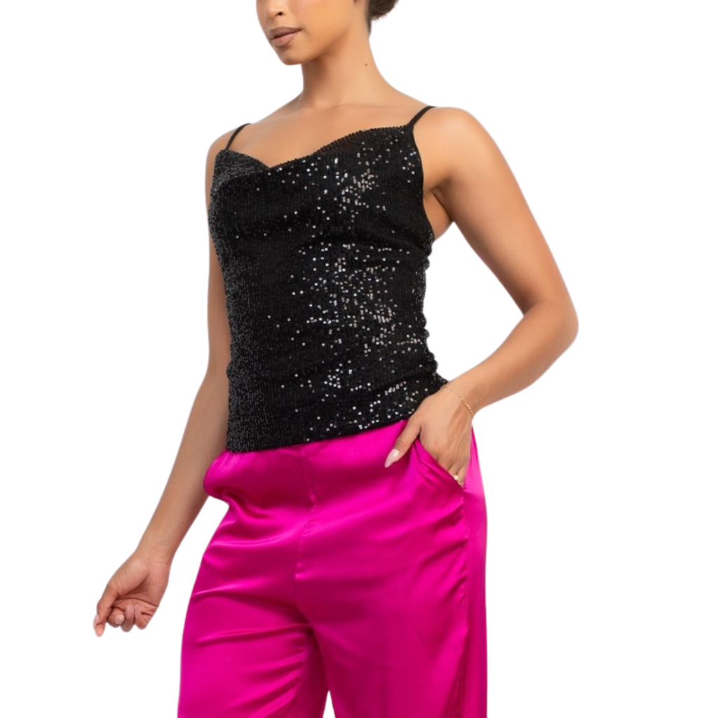 Top negro de tirantes con lentejuelas