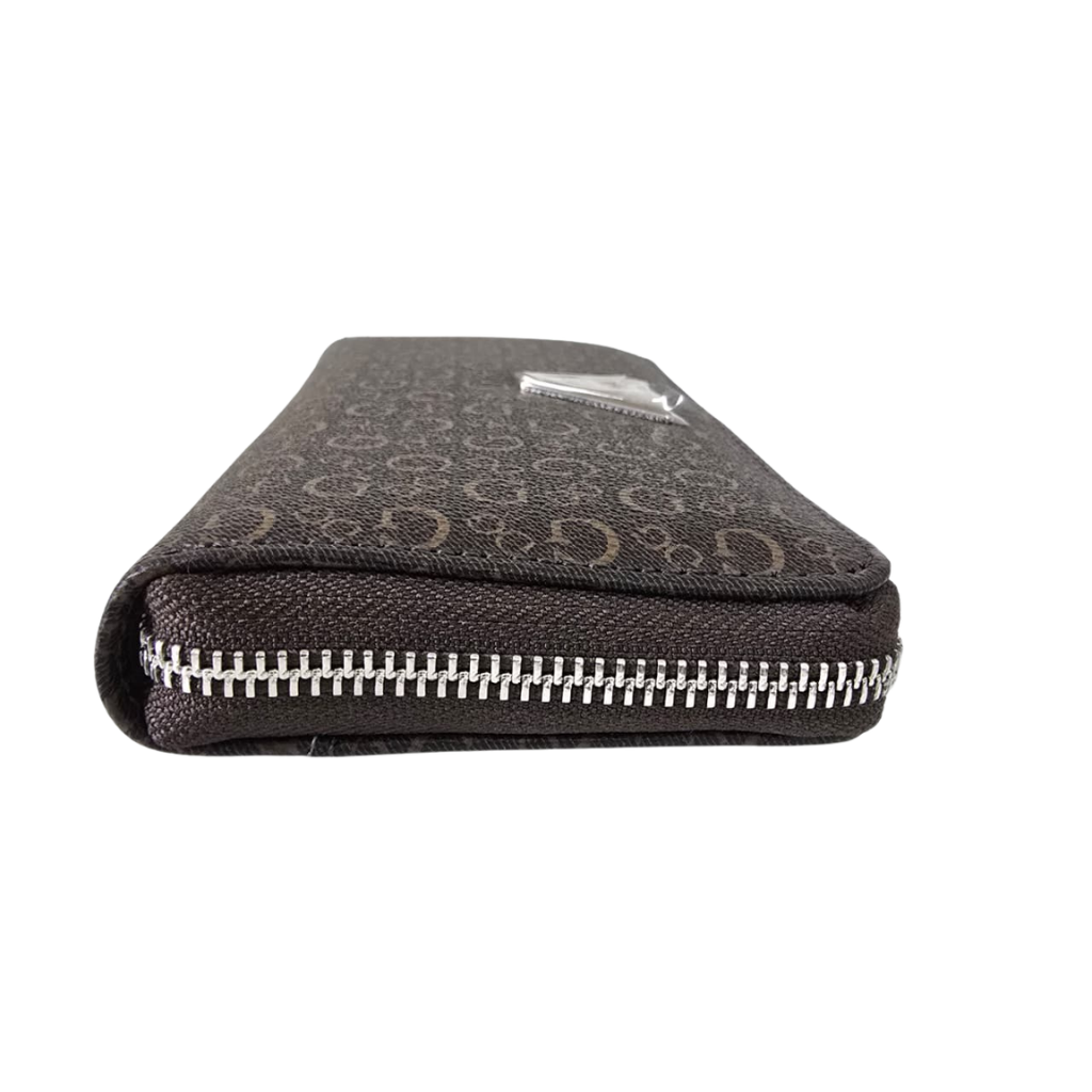 Cartera Guess Café Monograma Zip Around con Logo Triangular