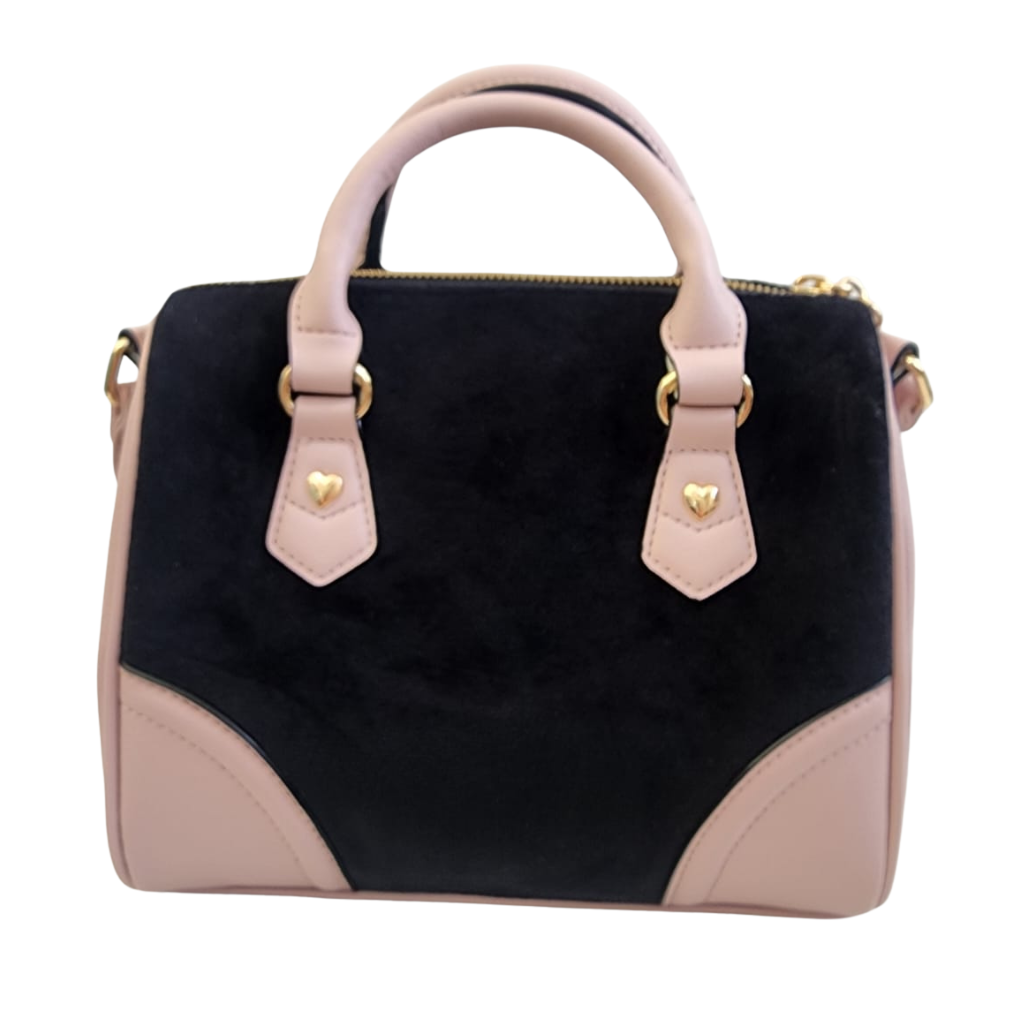 Bolsa Juicy Couture terciopelo negro con detalles rosa y correa ajustable